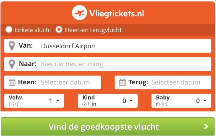 Vliegtickets.nl zoekformulier