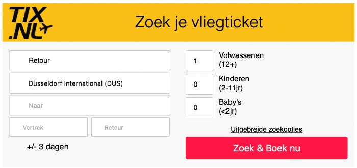 Tix Vliegtickets zoeken